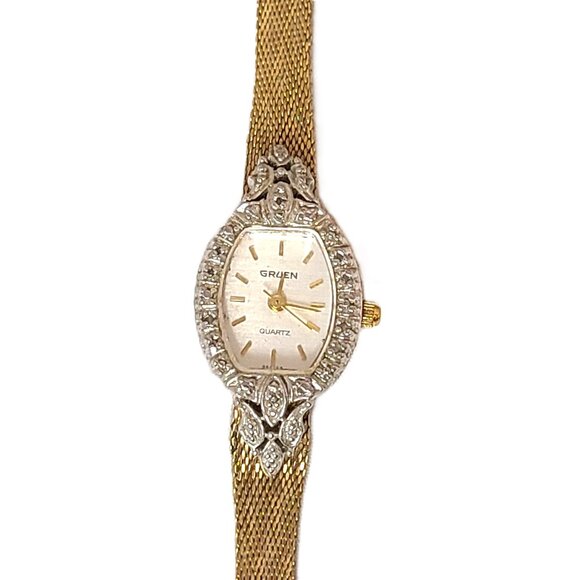 Vintage Gruen GR4748 Gold Ladies Quartz Diamond Wrist Watch Women's Jewelry - Picture 1 of 15